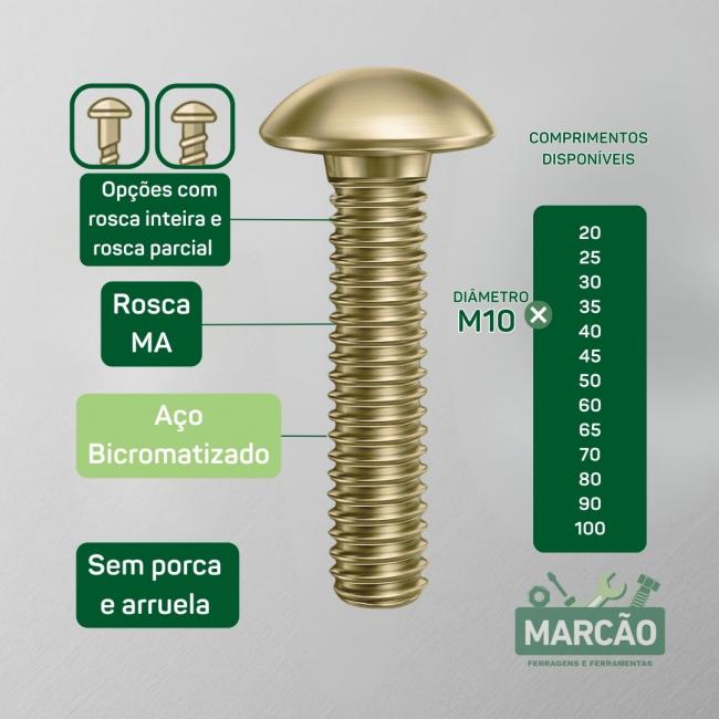 Parafuso Francs Ao Bicromatizado - Dimetro em mm M10